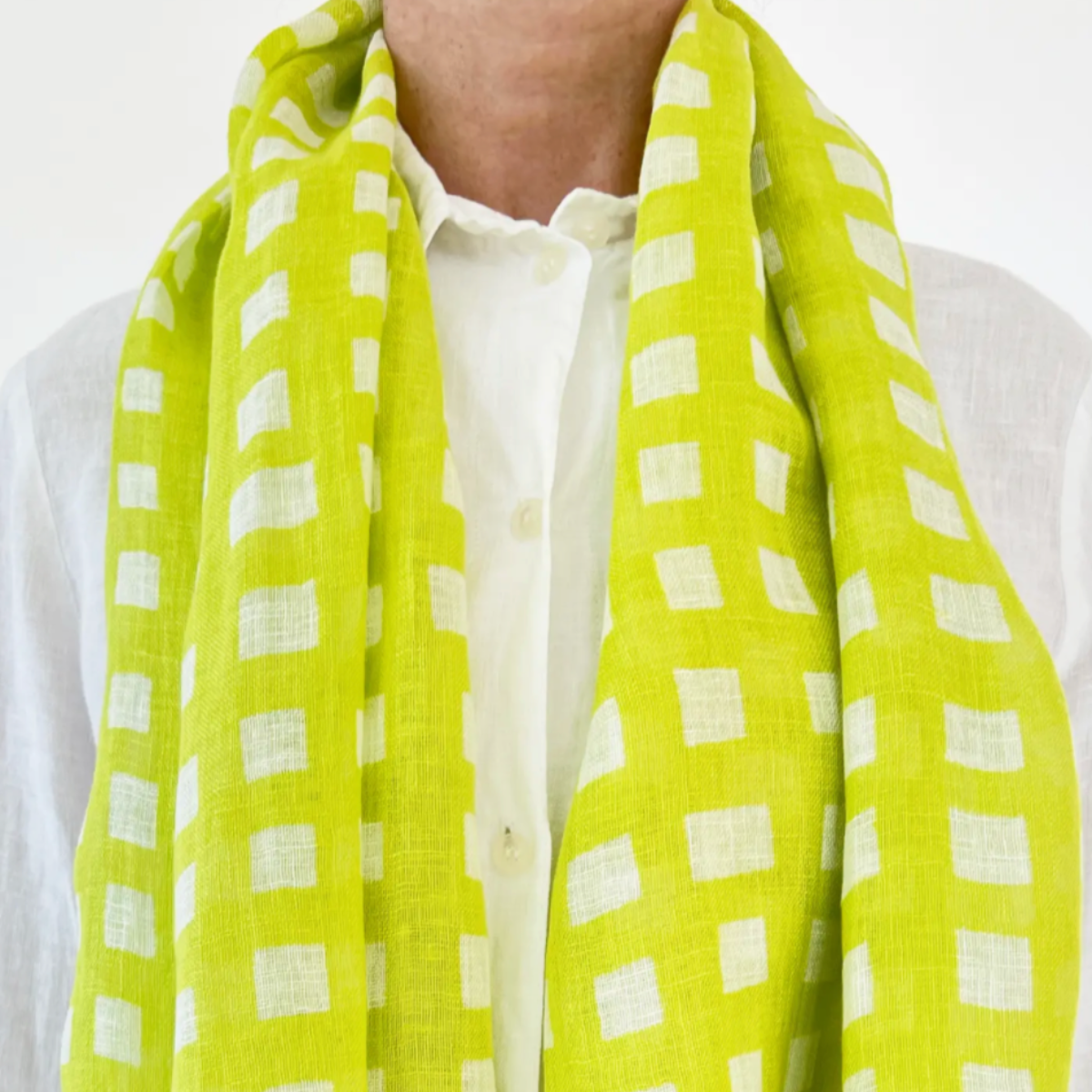 Linen Scarf in Lime Blocks