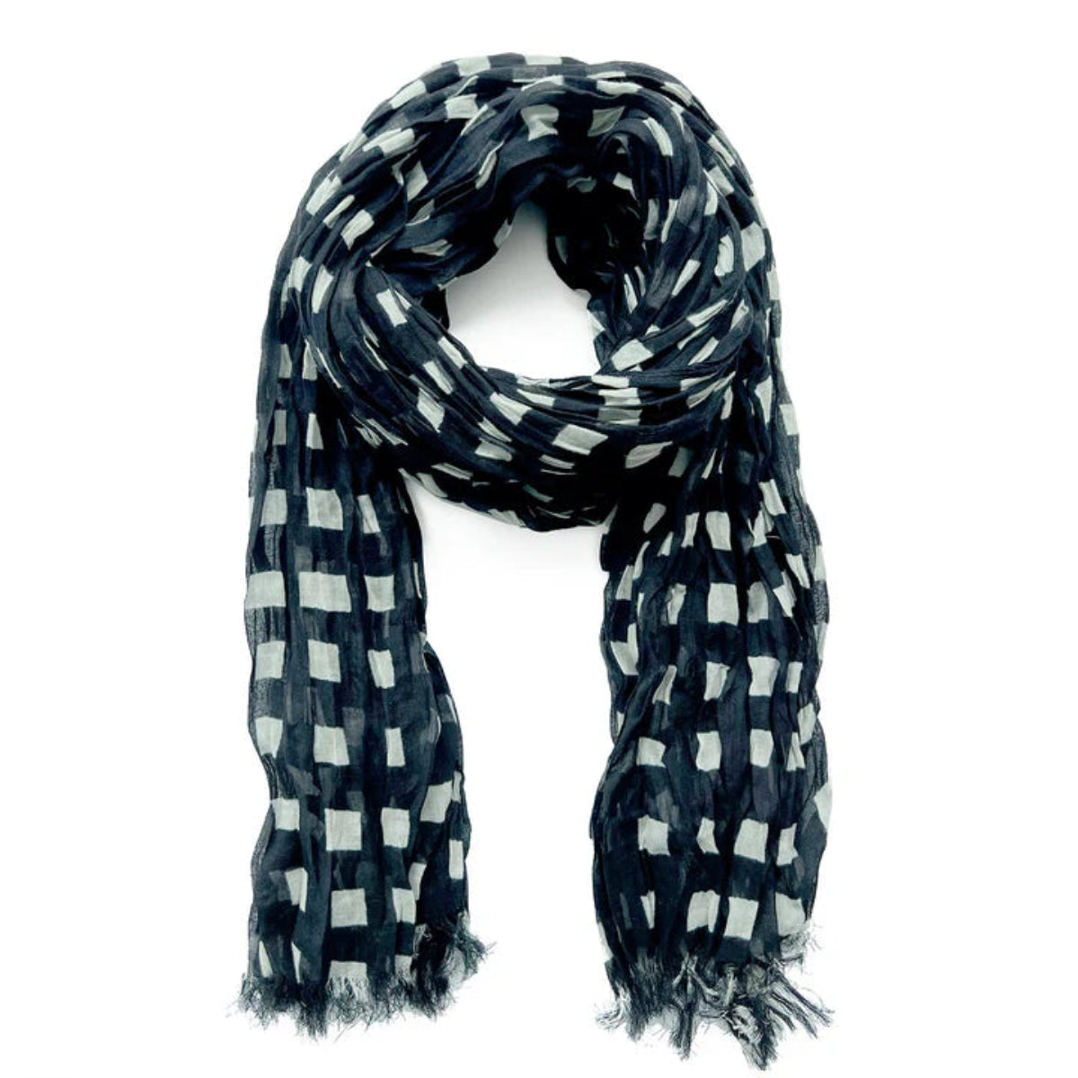 Blocks Cotton Scarf in Black/Grey