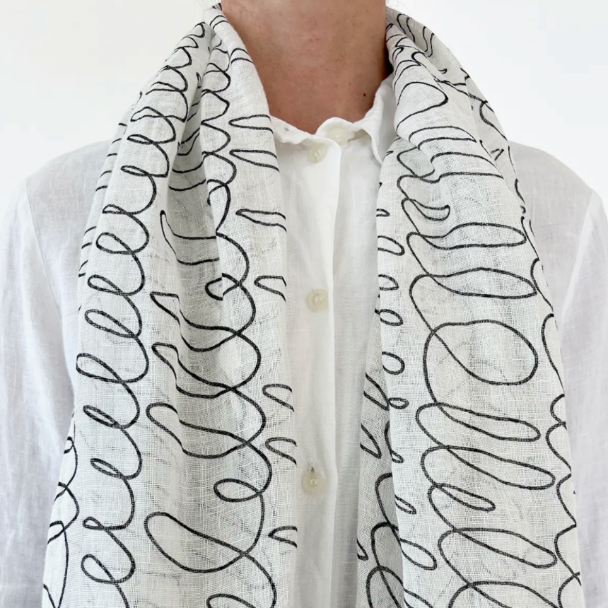 Linen Scarf in Black Notes