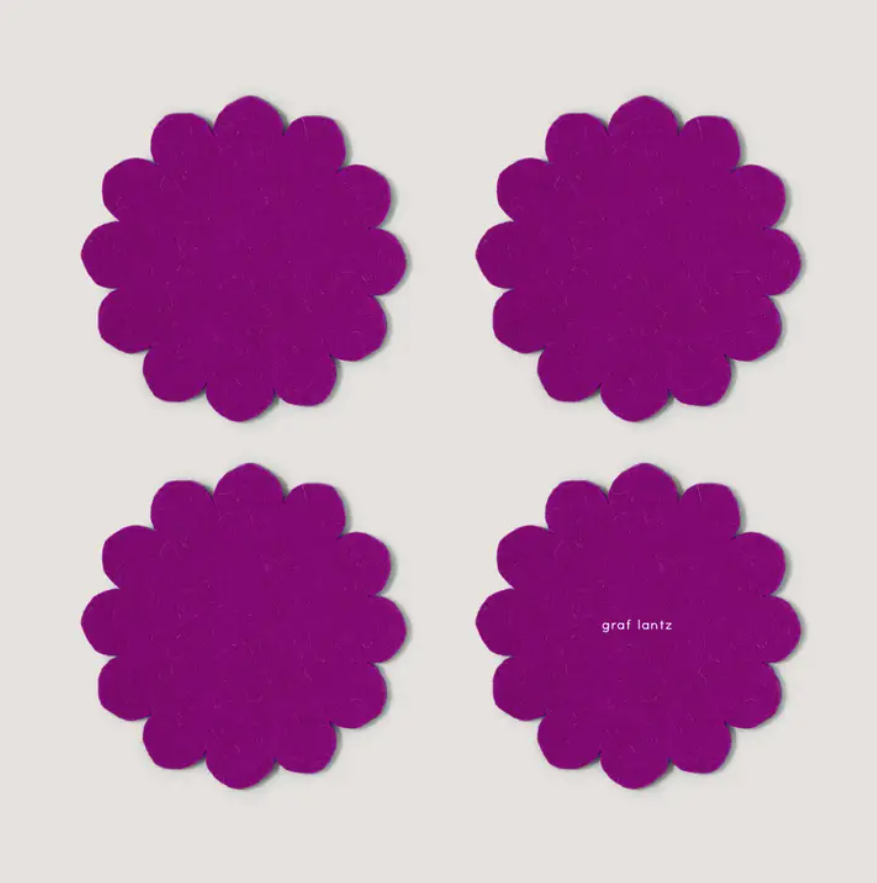 Crest Merino Wool Coaster Solid 4 Pack - Fuchsia